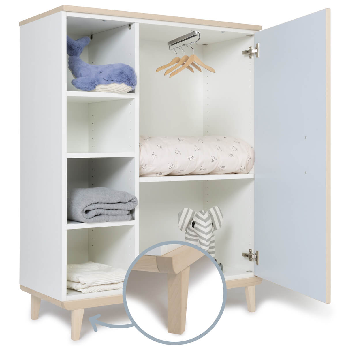 Kleiderschrank 120 cm 1-türig NADO Retro Esche sky blue