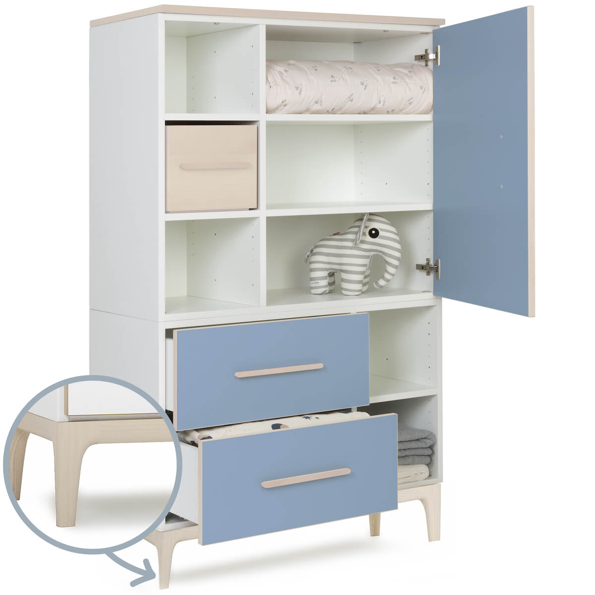 Kleiderschrank 147 cm 1-türig 2 Schubladen NADO Curve Esche capri blue