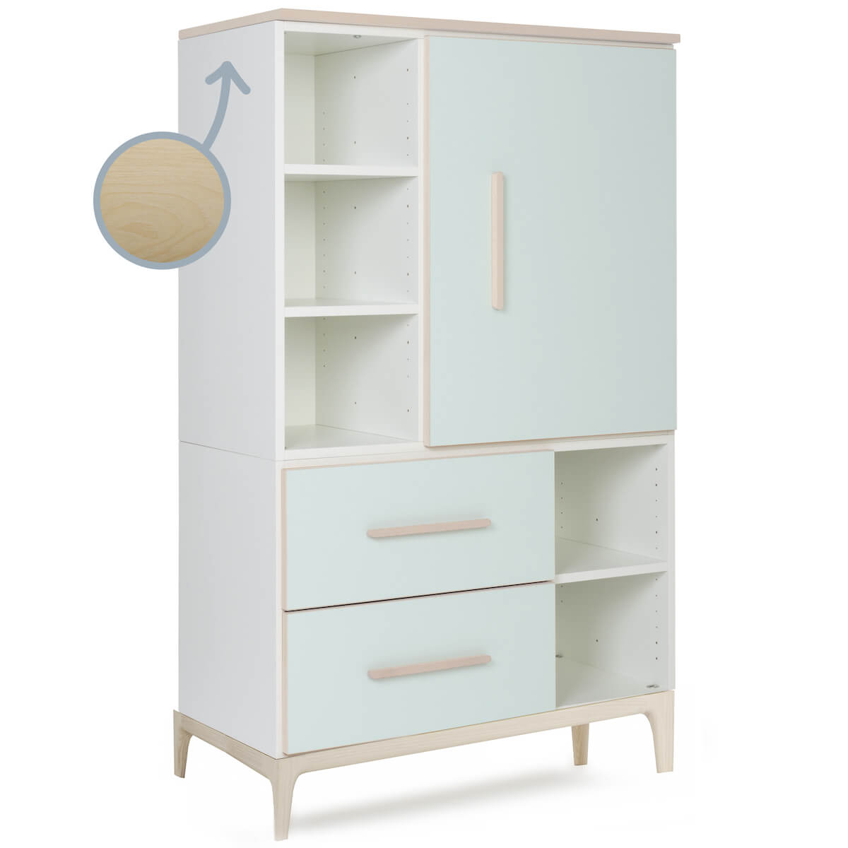 Kleiderschrank 147 cm 1-türig 2 Schubladen NADO Curve Esche mint