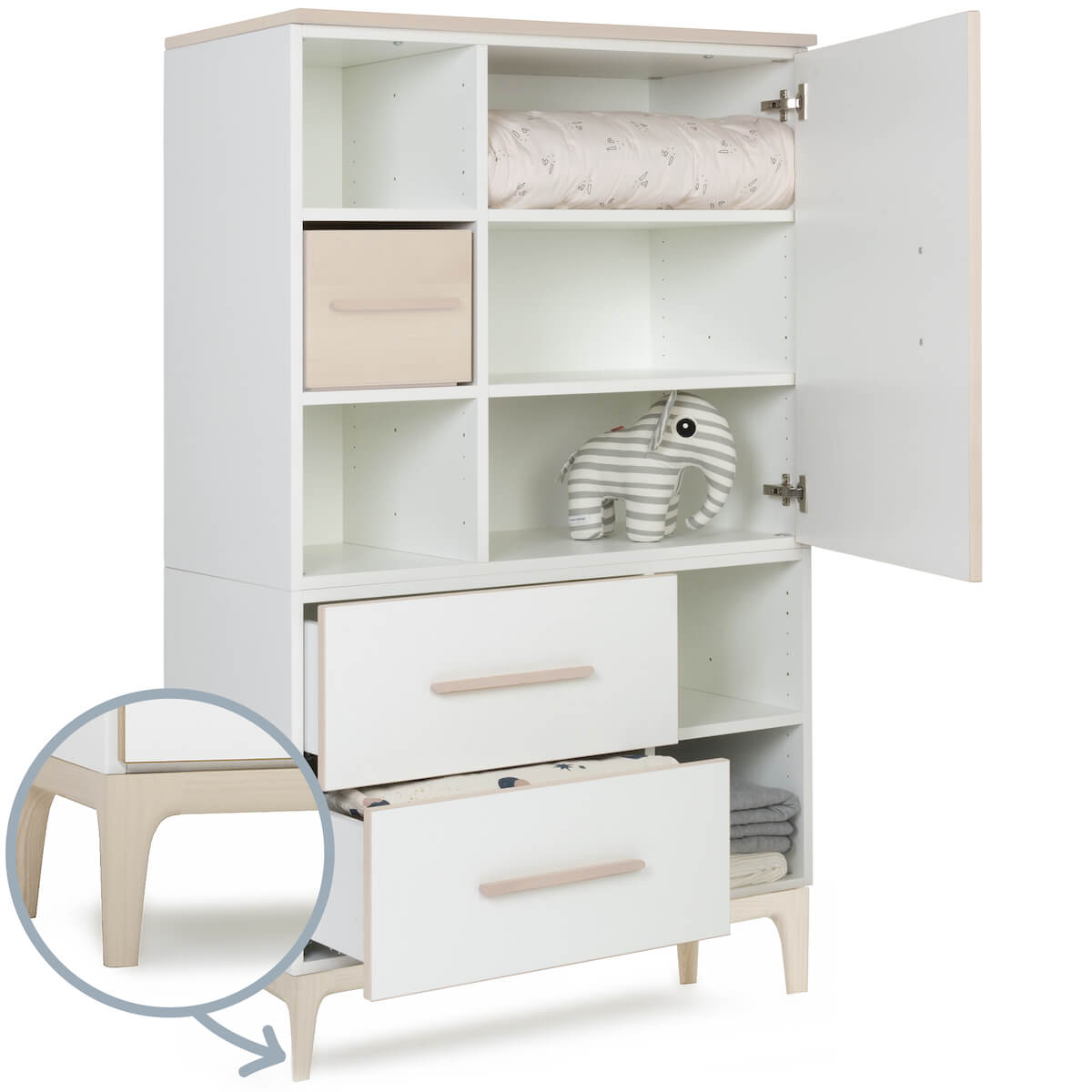 Kleiderschrank 147 cm 1-türig 2 Schubladen NADO Curve Esche white