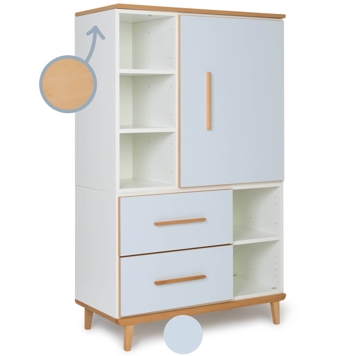 Kleiderschrank 147 cm 1-türig 2 Schubladen NADO Retro Buche sky blue