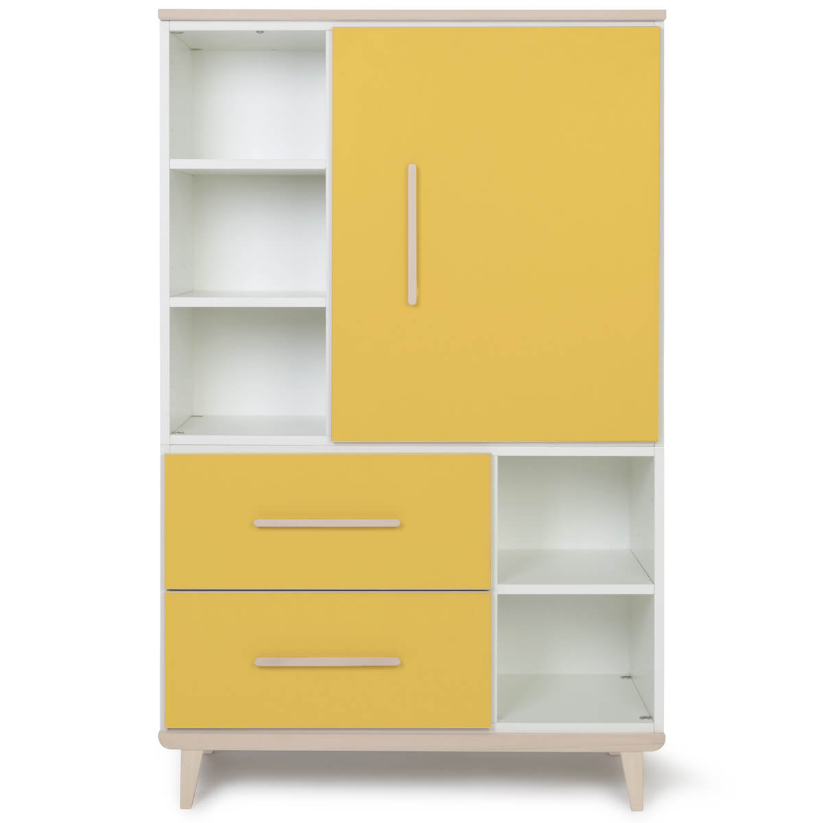 Kleiderschrank 147 cm 1-türig 2 Schubladen NADO Retro Esche sunshine yellow