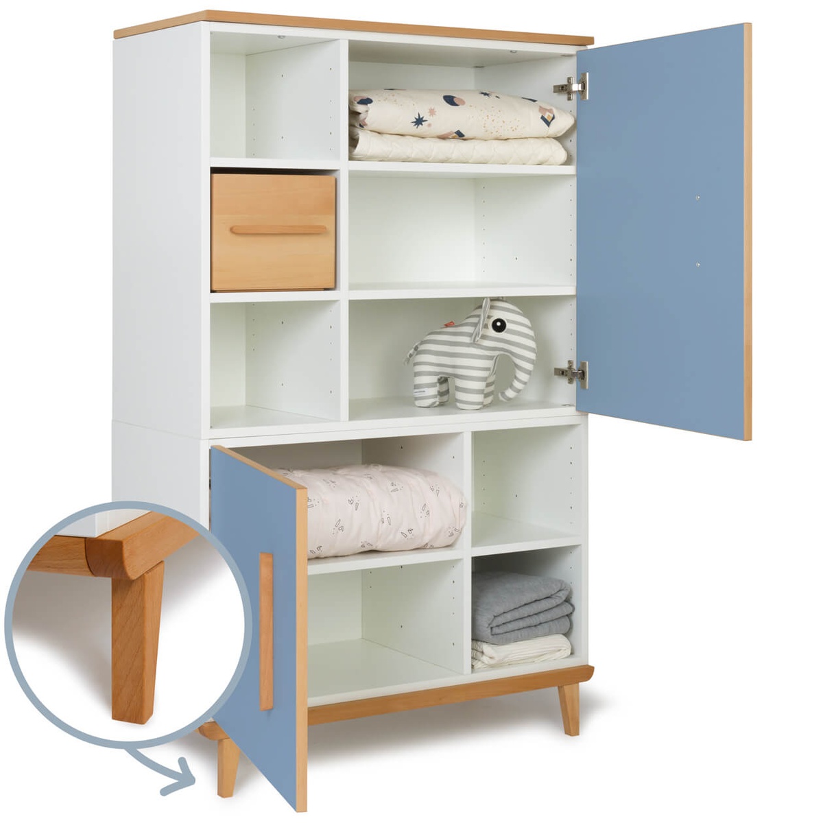 Kleiderschrank 147 cm 2-türig  NADO Retro Buche capri blue