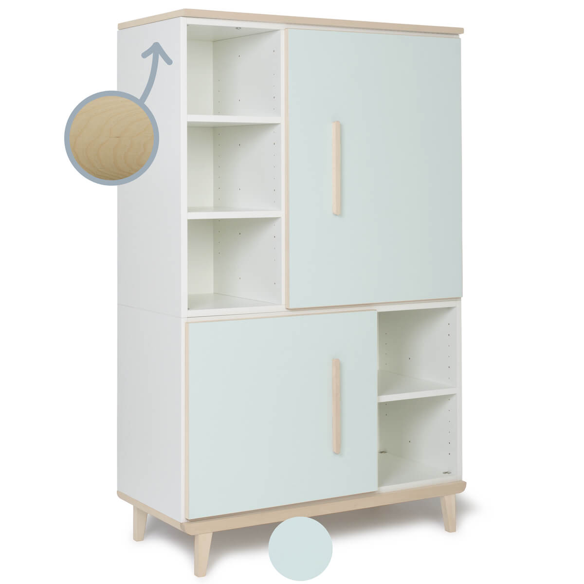 Kleiderschrank 147 cm 2-türig  NADO Retro Esche mint