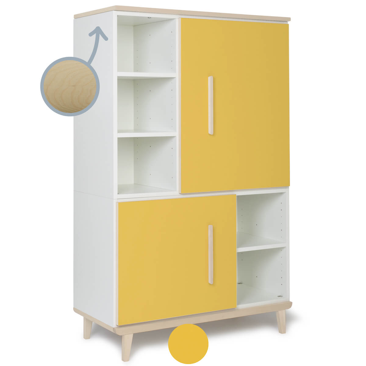 Kleiderschrank 147 cm 2-türig  NADO Retro Esche sunshine yellow