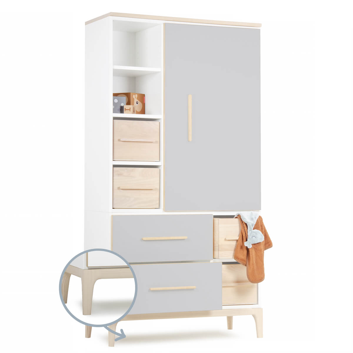 Kleiderschrank 173 cm 1-türig 2 Schubladen NADO Curve Esche manhattan grey