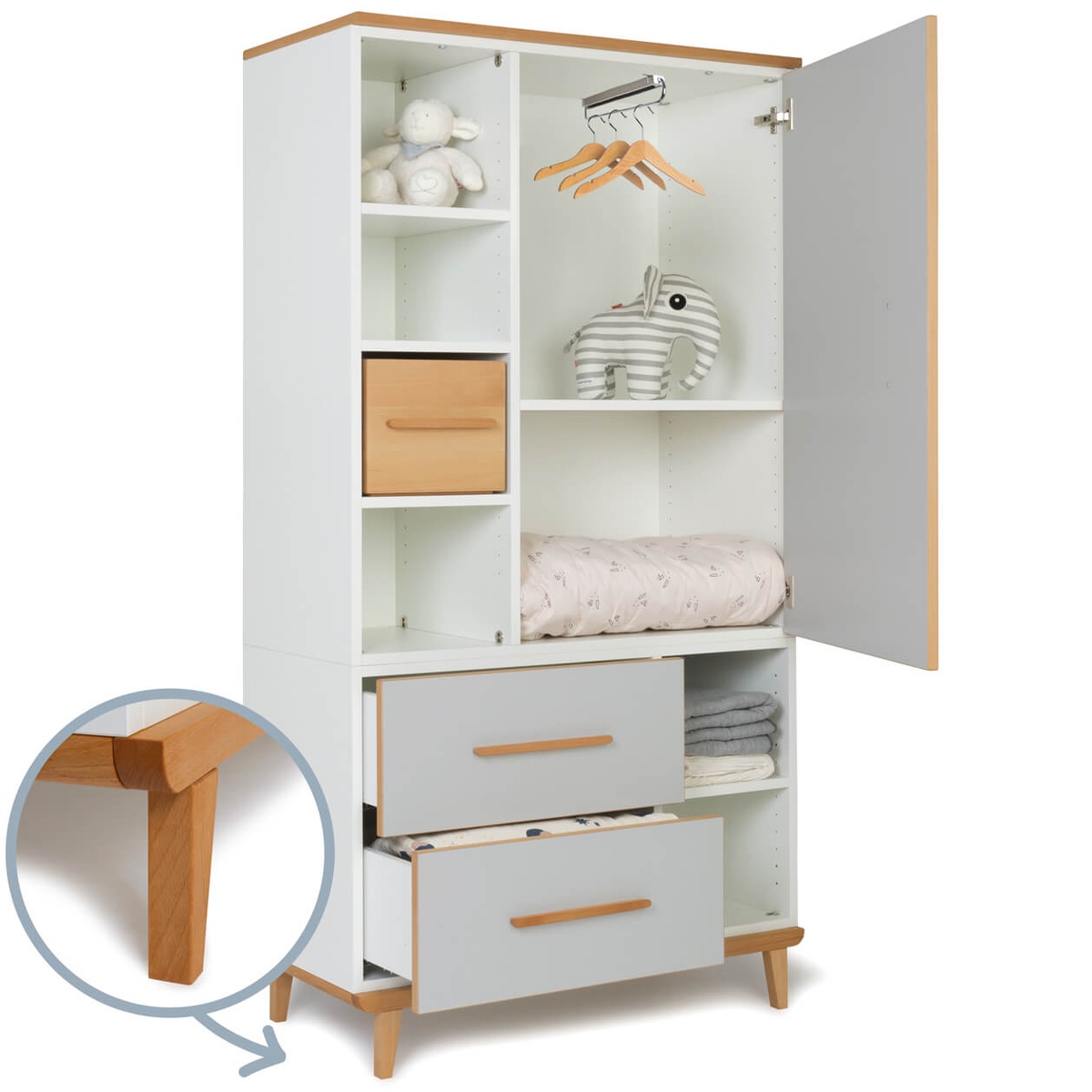 Kleiderschrank 173 cm 1-türig 2 Schubladen NADO Retro Buche manhattan grey