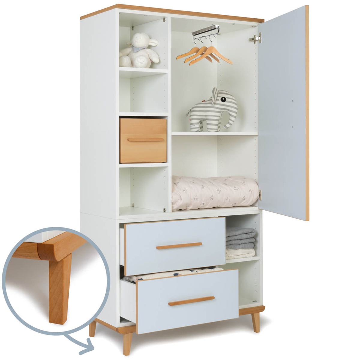 Kleiderschrank 173 cm 1-türig 2 Schubladen NADO Retro Buche sky blue