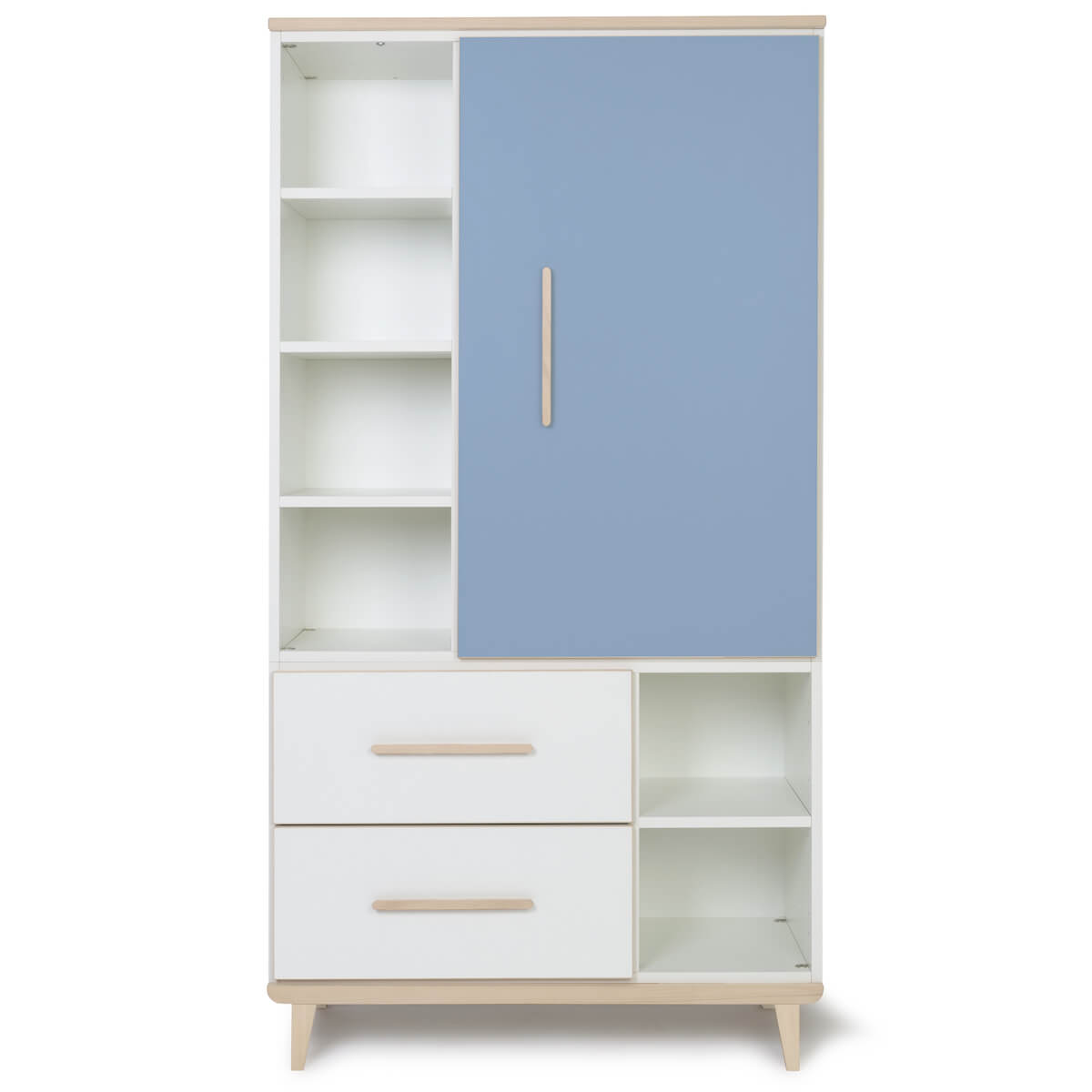 Kleiderschrank 173 cm 1-türig 2 Schubladen NADO Retro Esche capri blue-white