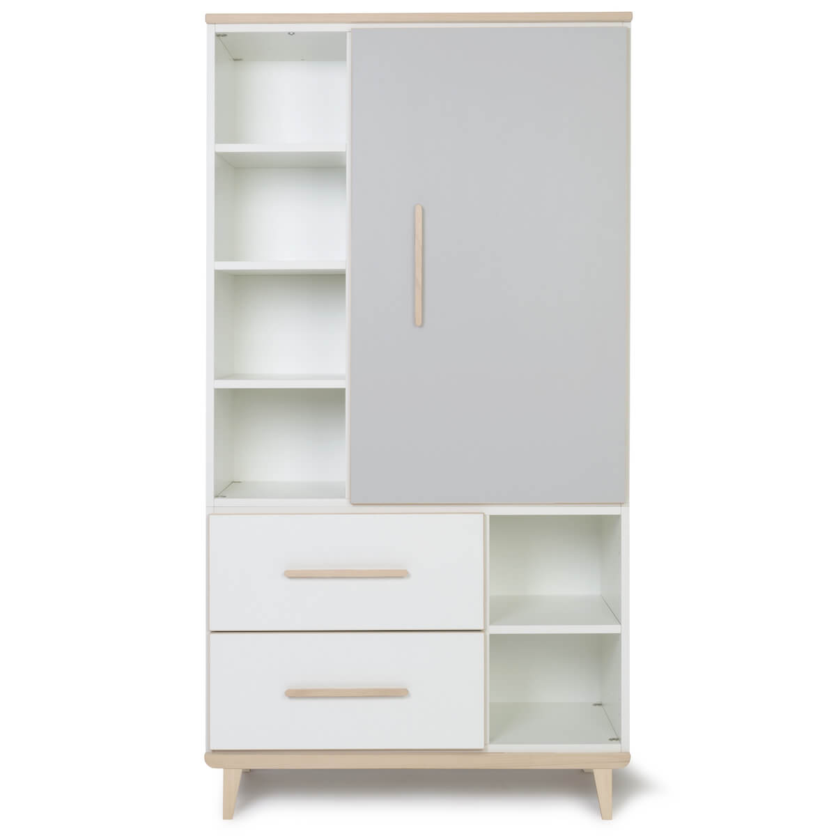 Kleiderschrank 173 cm 1-türig 2 Schubladen NADO Retro Esche manhattan grey-white