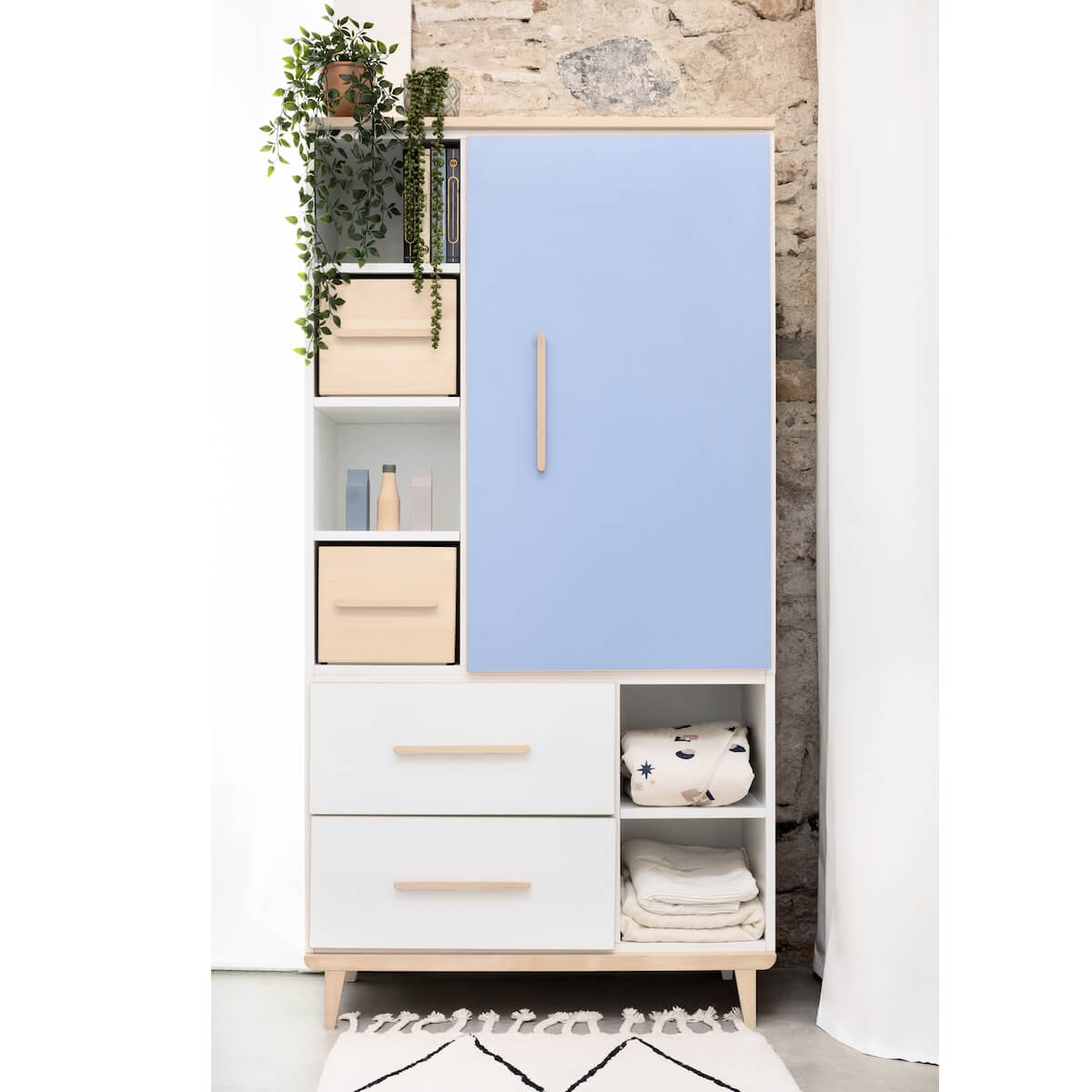 Kleiderschrank 173 cm 1-türig 2 Schubladen NADO Retro Esche sunshine yellow