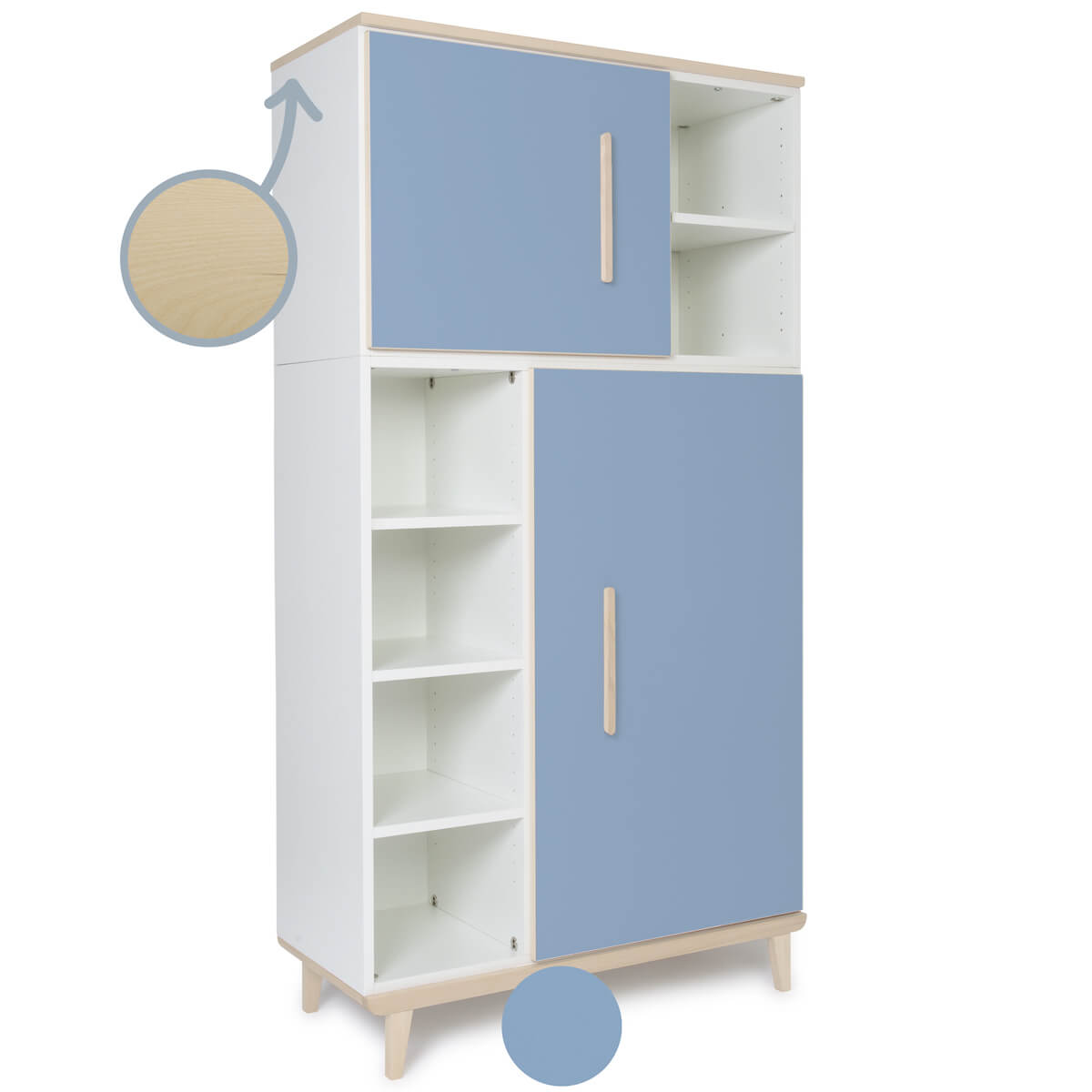 Kleiderschrank 173 cm 2-türig NADO Retro Esche capri blue