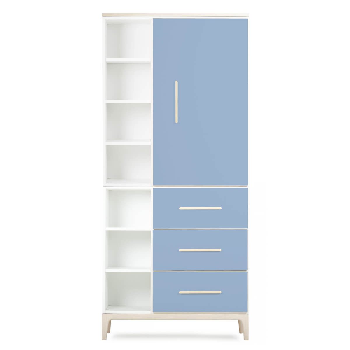 Kleiderschrank 198 cm 1-türig 3 Schubladen NADO Curve Esche capri blue