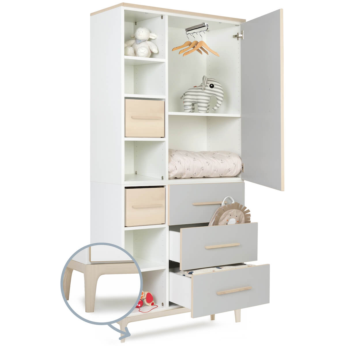 Kleiderschrank 198 cm 1-türig 3 Schubladen NADO Curve Esche manhattan grey