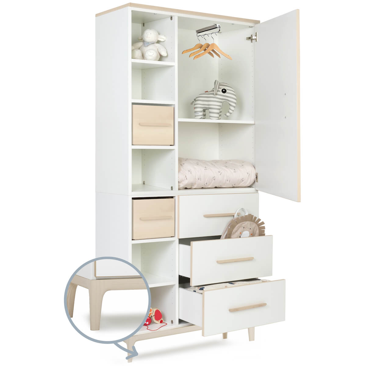 Kleiderschrank 198 cm 1-türig 3 Schubladen NADO Curve Esche white
