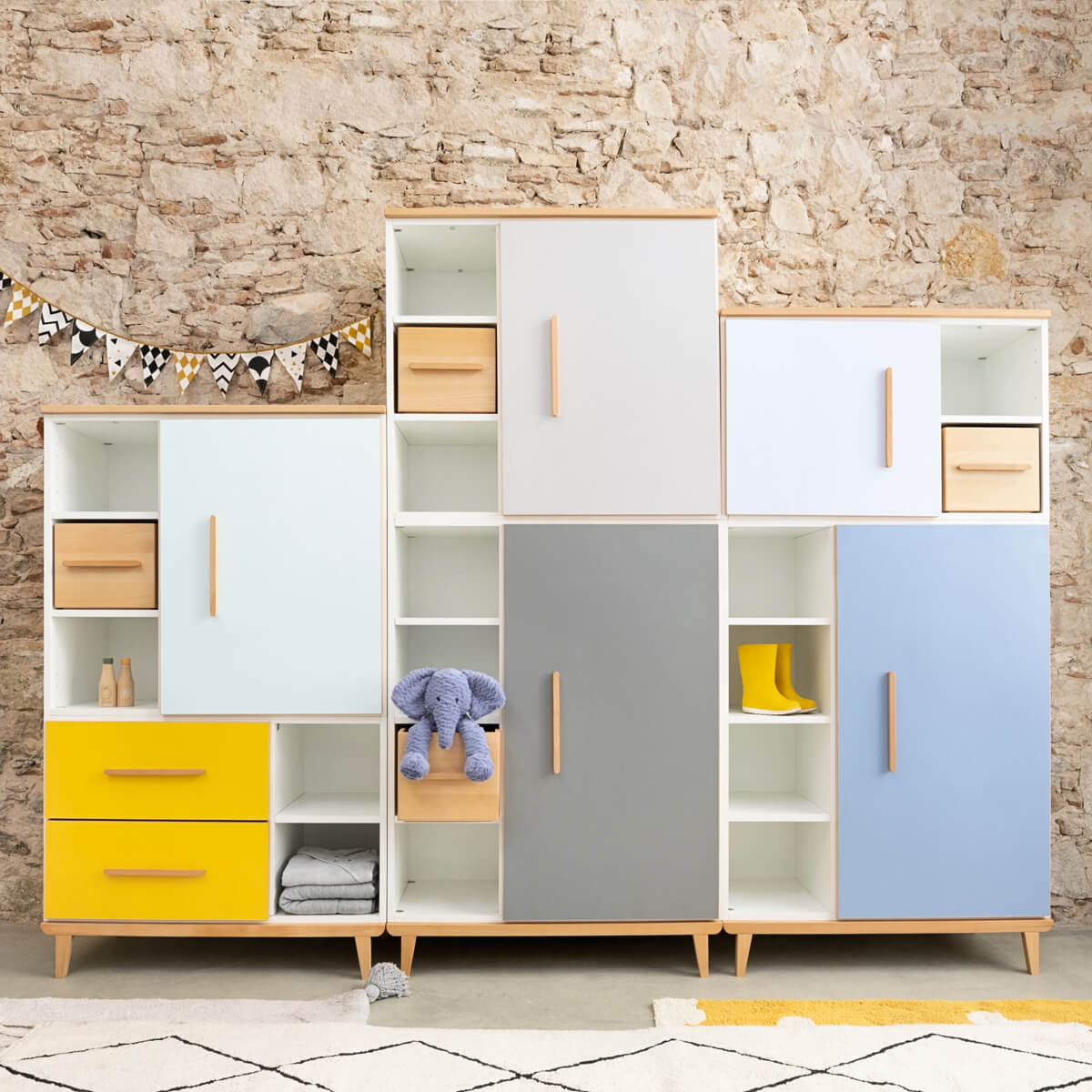 Kleiderschrank 198 cm 1-türig 3 Schubladen NADO Retro Buche manhattan grey