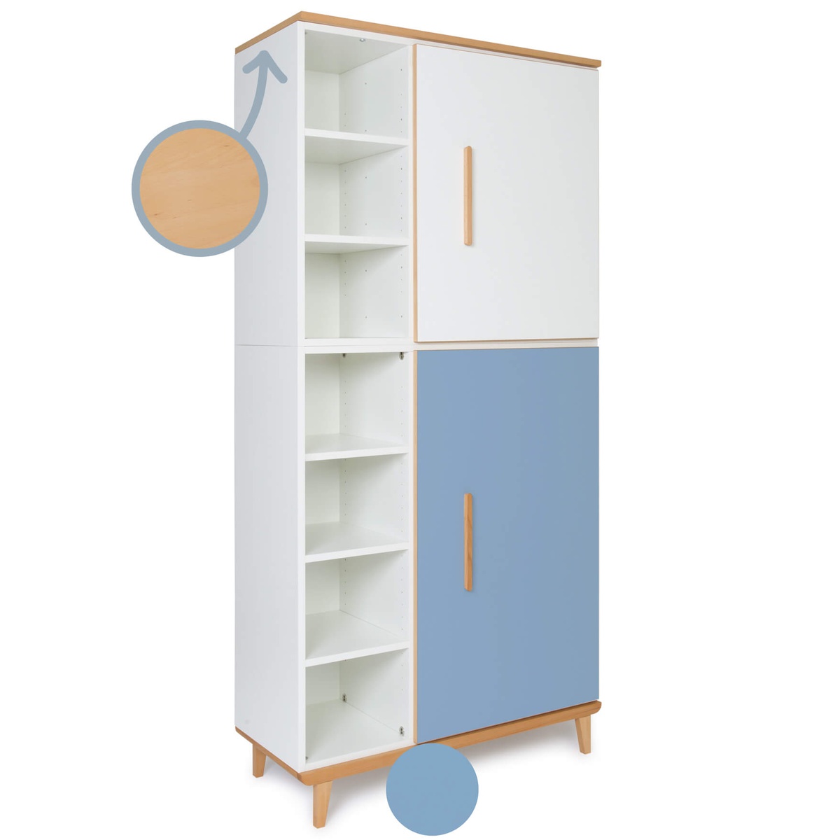 Kleiderschrank 198 cm 2-türig  NADO Retro Buche white-capri blue