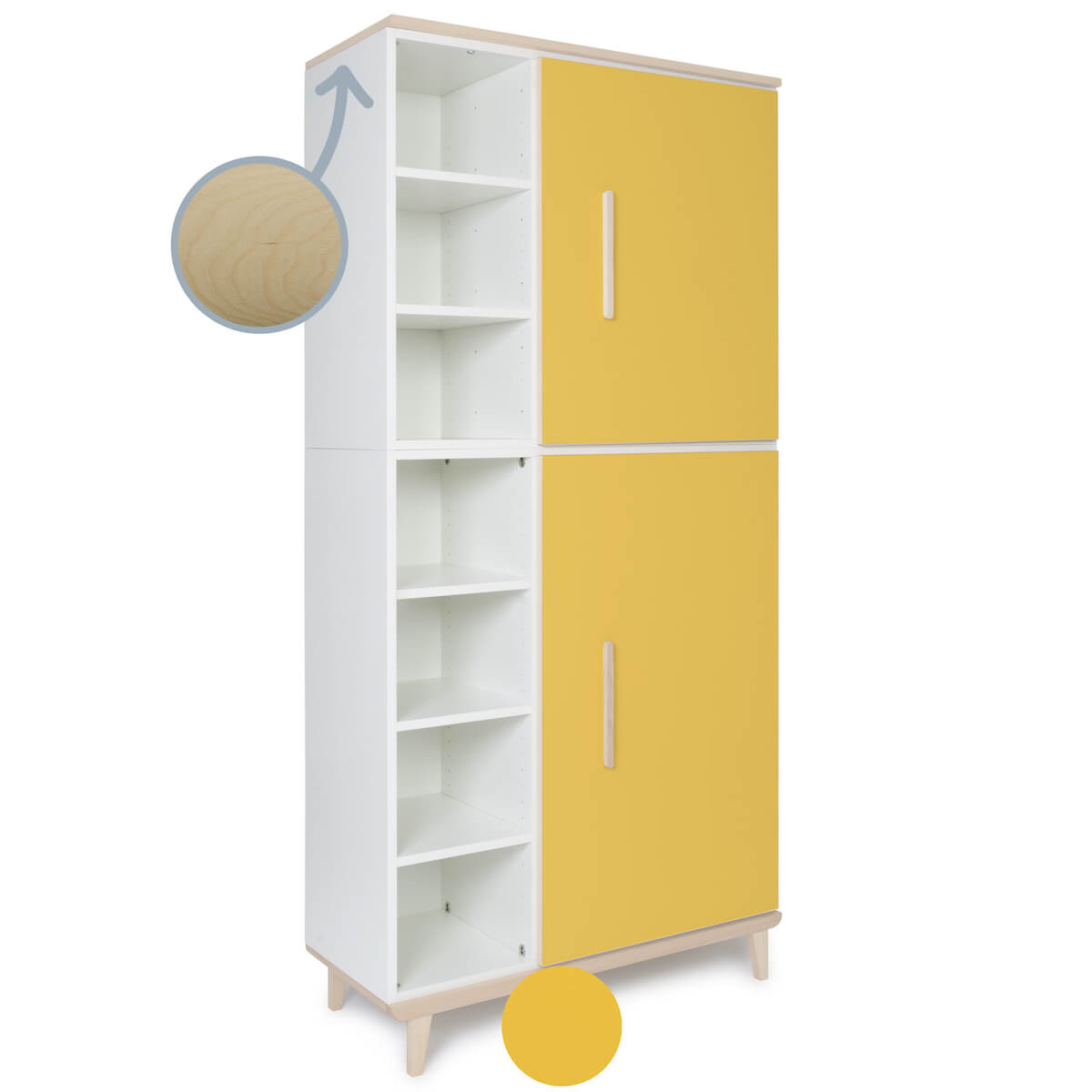 Kleiderschrank 198 cm 2-türig  NADO Retro Esche sunshine yellow