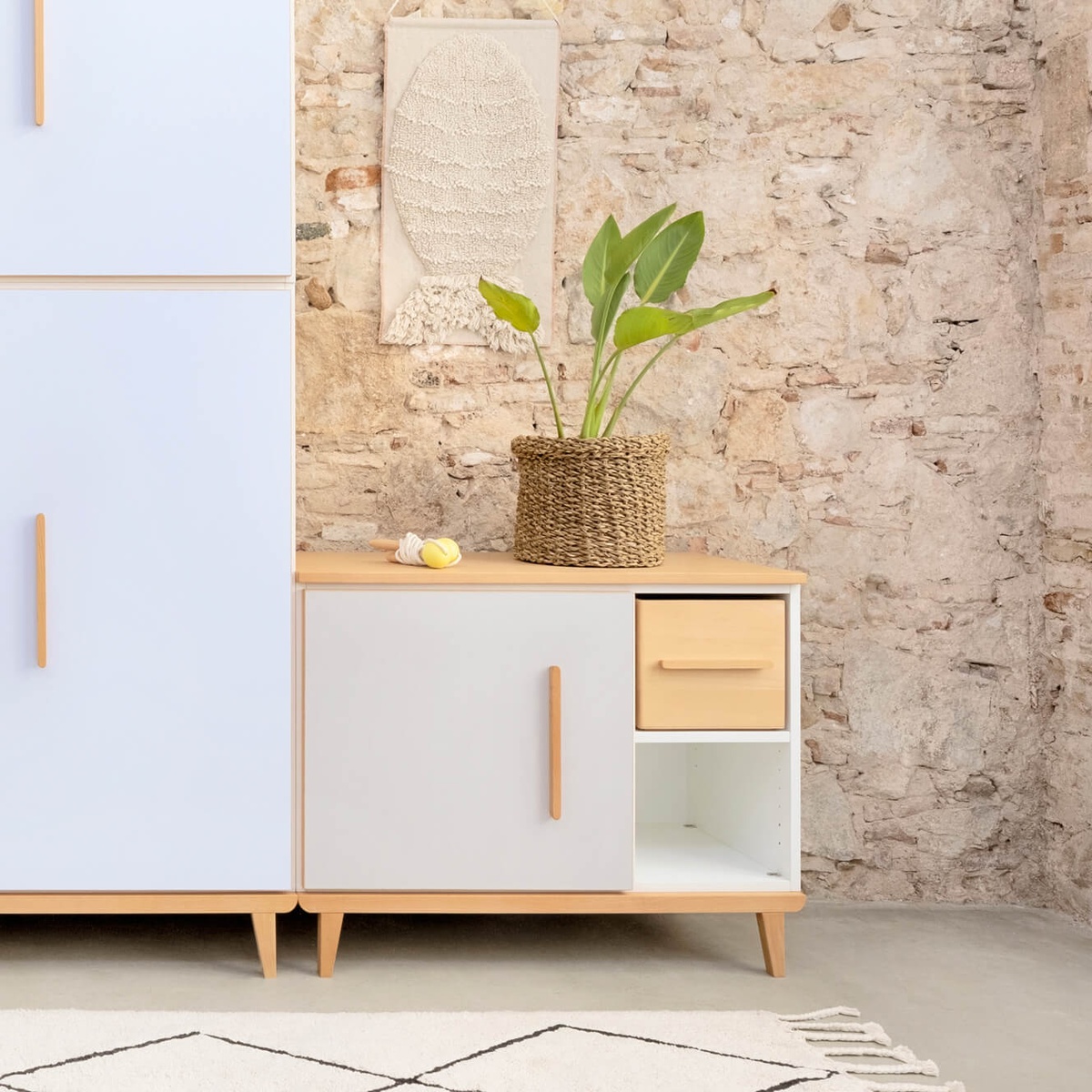 Kleinmöbel 1 Tür 2 Nischen NADO Retro Buche manhattan grey