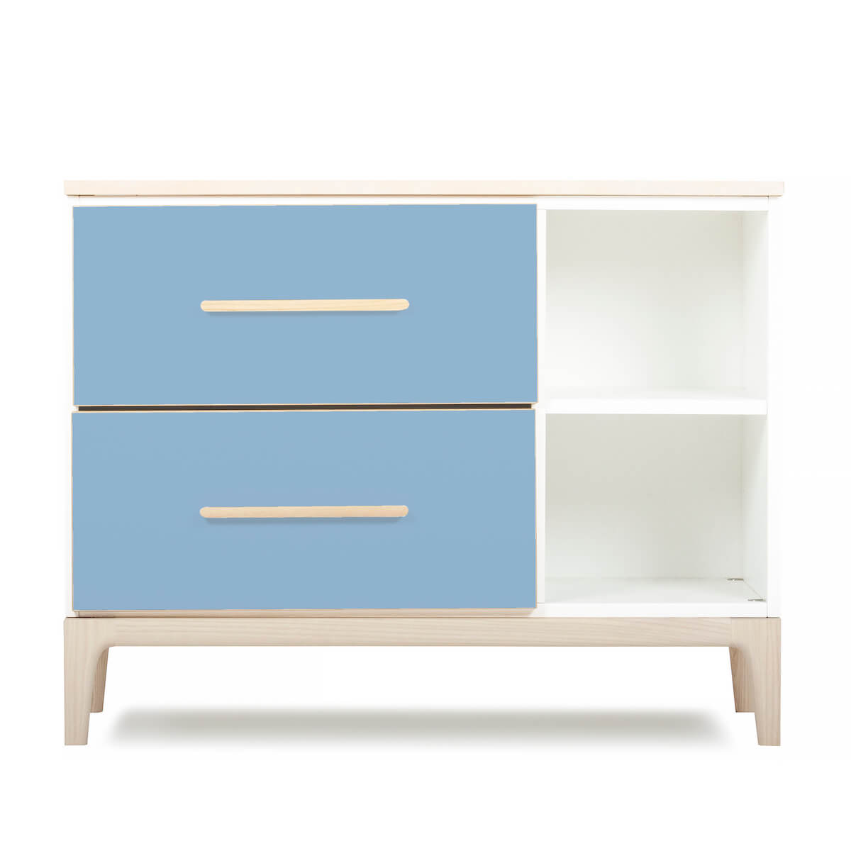 Kleinmöbel 2 Schubladen 2 Nischen NADO Curve Esche capri blue