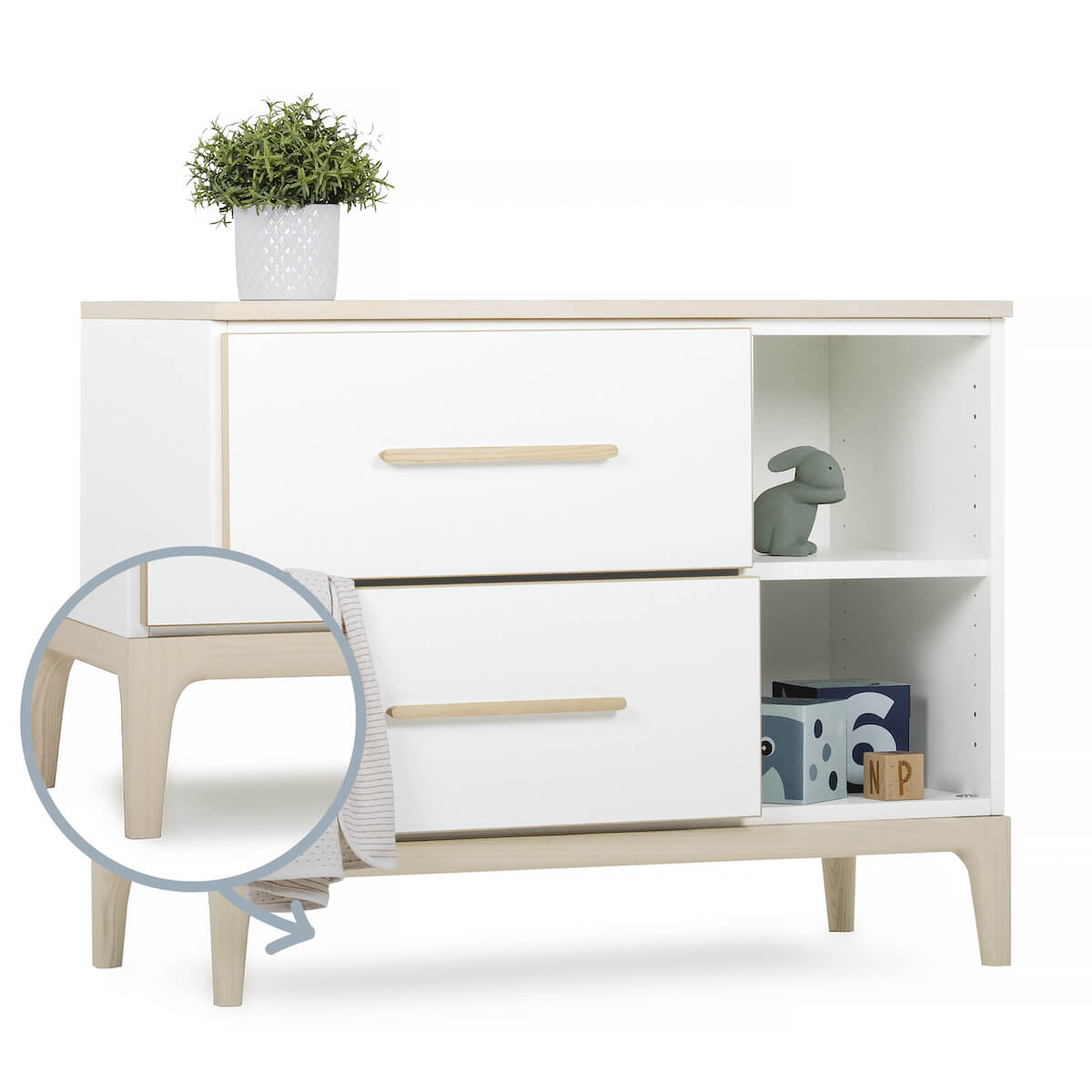 Kleinmöbel 2 Schubladen 2 Nischen NADO Curve Esche white