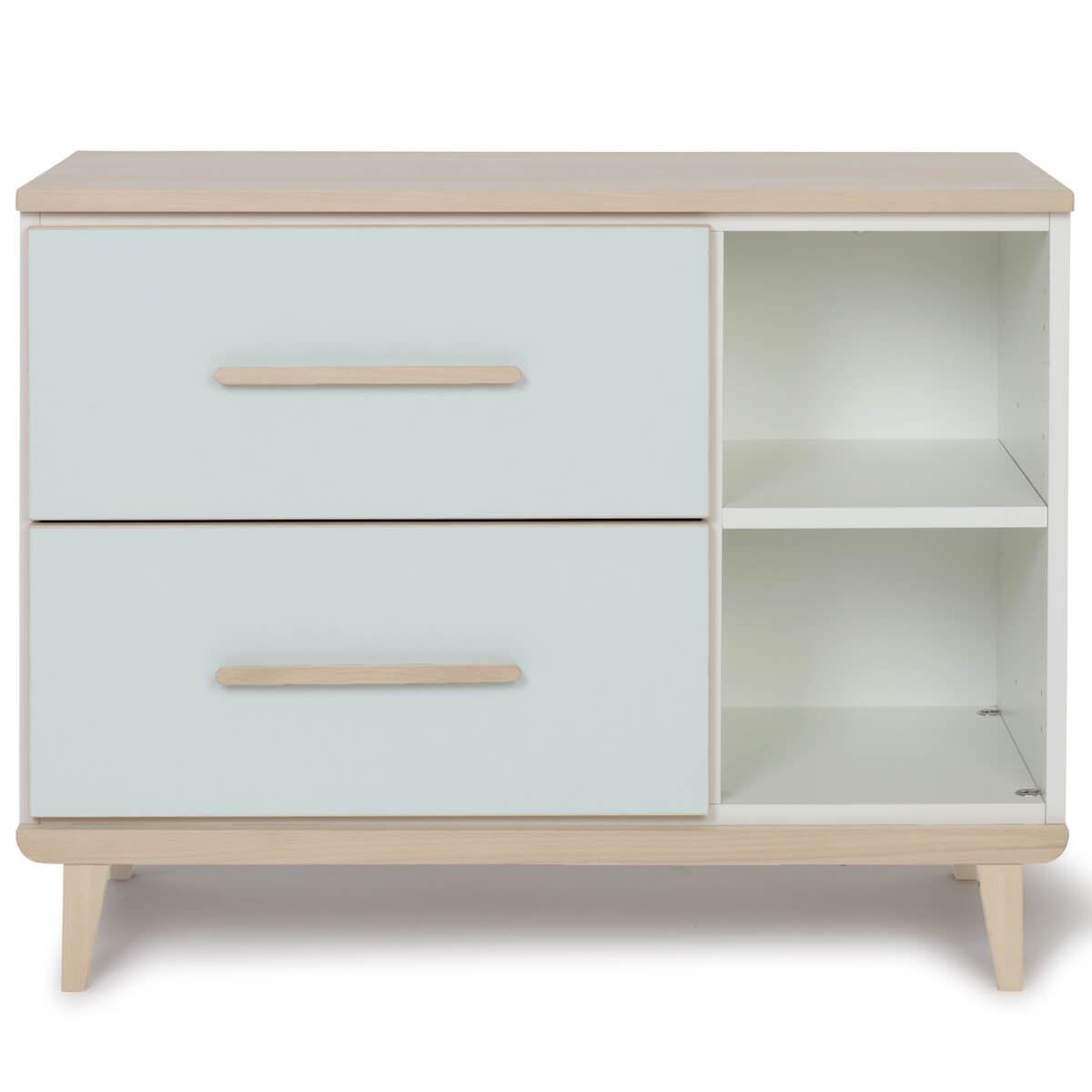 Kleinmöbel 2 Schubladen 2 Nischen NADO Retro Esche mint