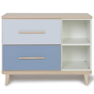 Kleinmöbel 2 Schubladen 2 Nischen NADO Retro Esche sky blue-capri blue