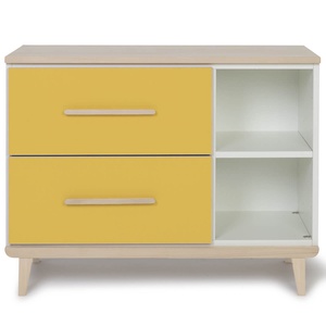 Kleinmöbel 2 Schubladen 2 Nischen NADO Retro Esche sunshine yellow