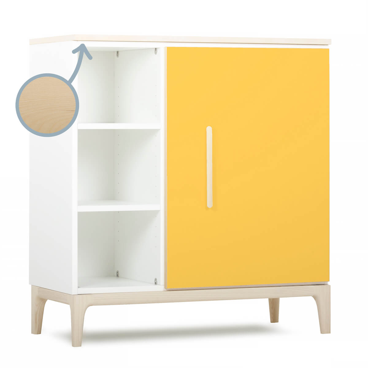 Kommode 1 Tür 3 Nischen NADO Curve Esche sunshine yellow