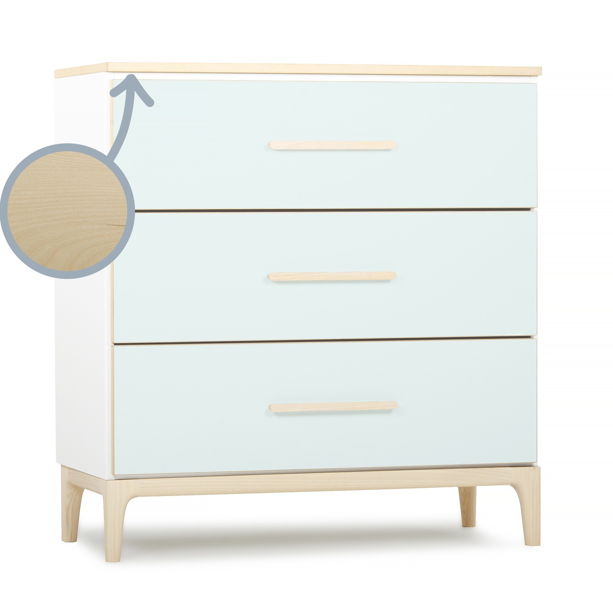 Kommode 3 Schubladen NADO Curve Esche mint