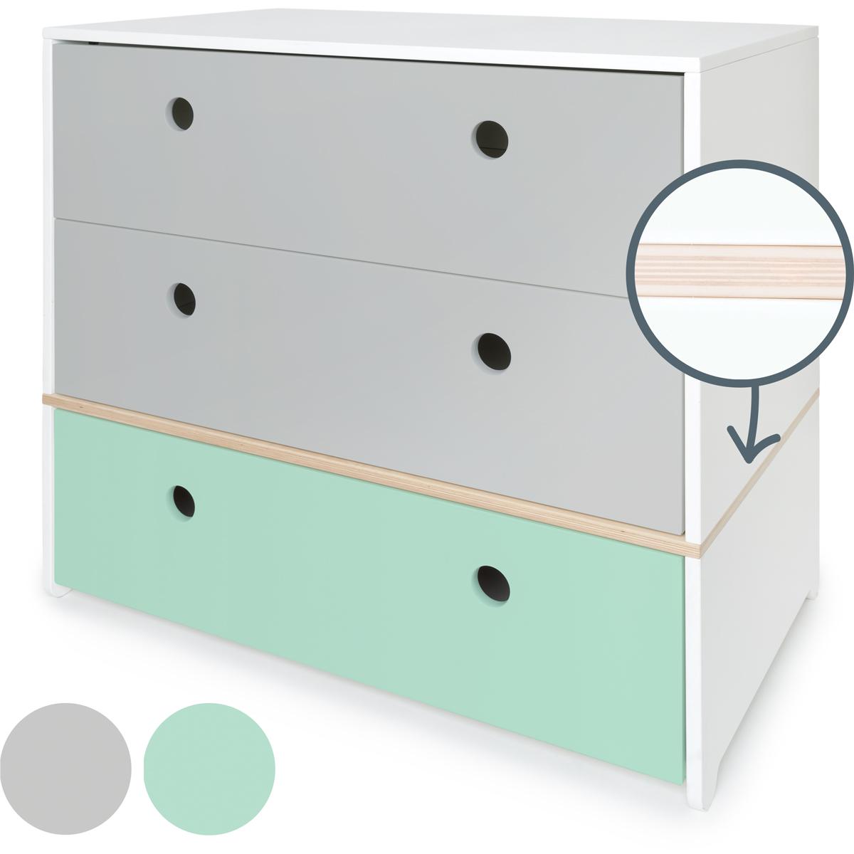 Kommode COLORFLEX Schubladen Farben pearl grey-pearl grey-mint