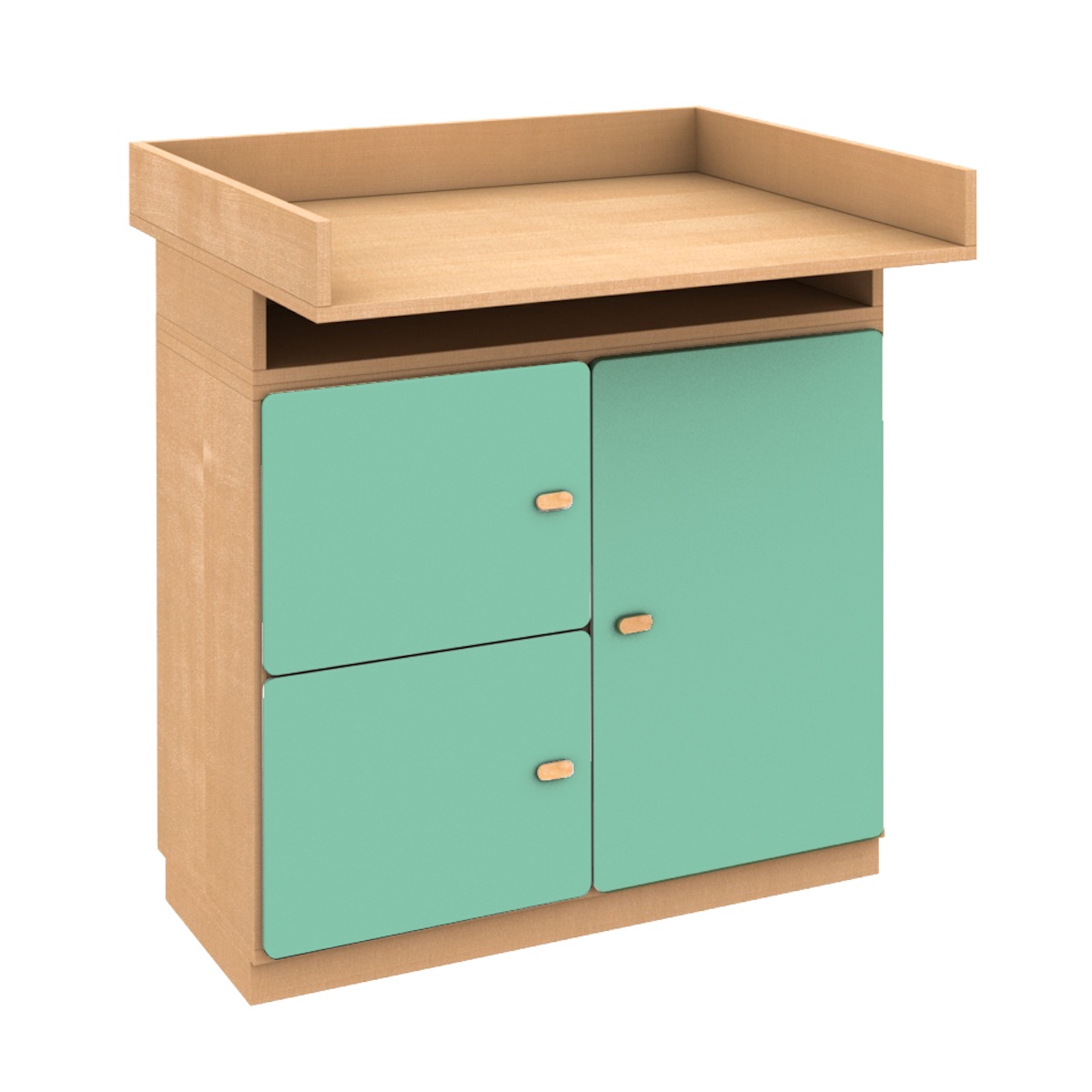 Kommode-Wickeltisch 93x78cm DESTYLE de Breuyn Buche natur mit grünen Türen