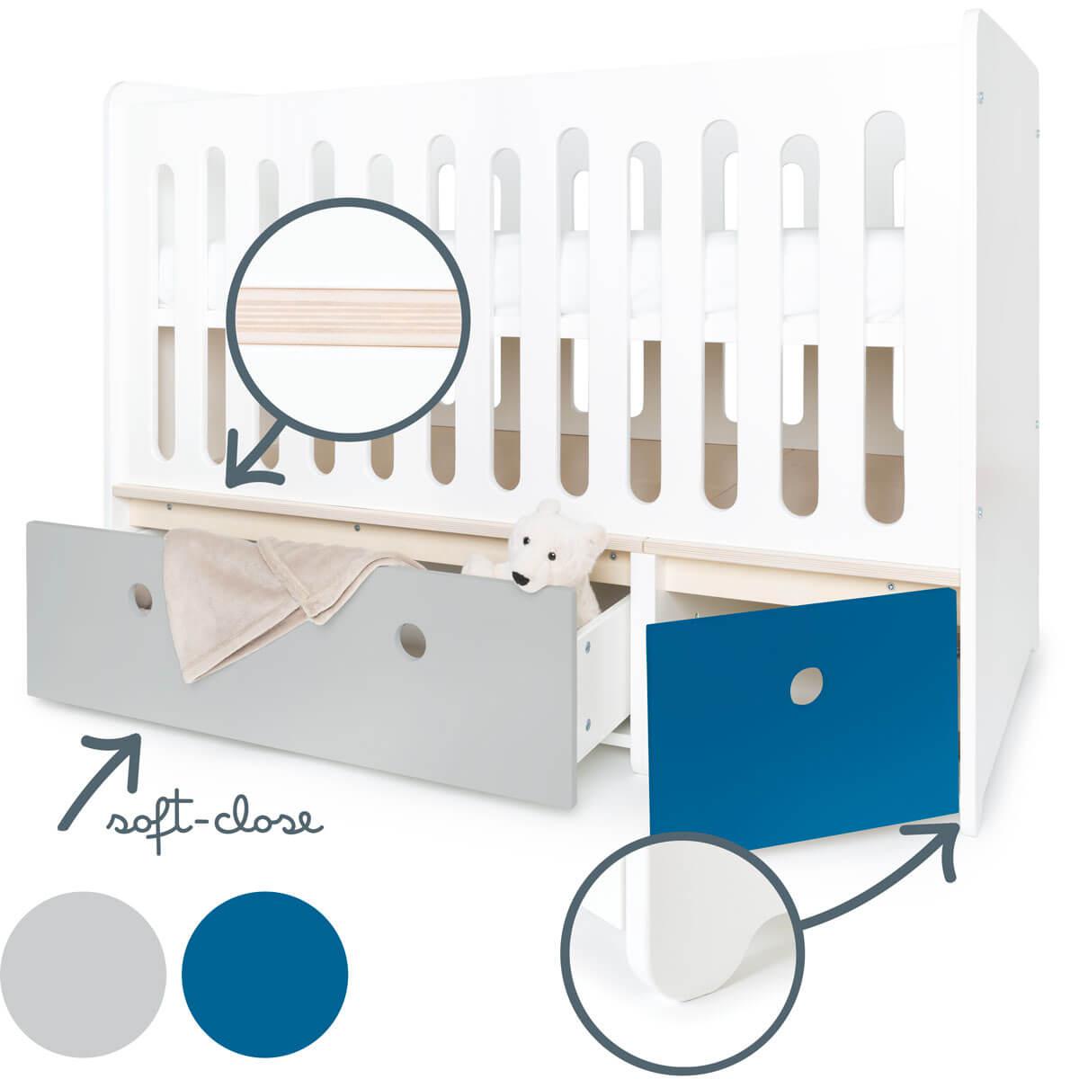 Lit bébé évolutif 70x140cm COLORFLEX pearl grey-deep marine