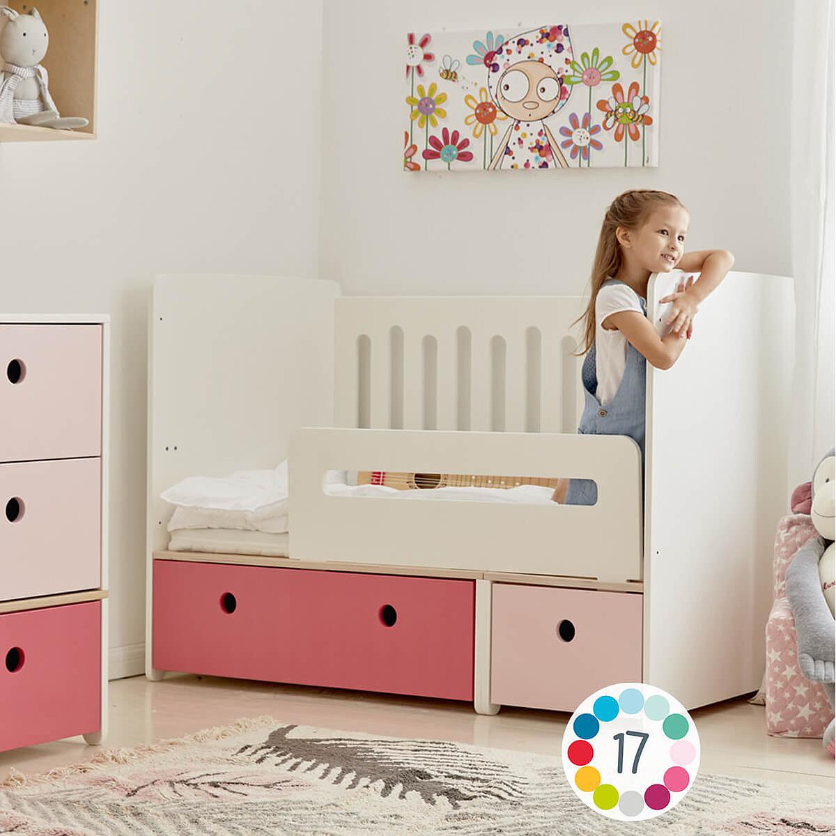 Lit bébé évolutif 70x140cm COLORFLEX pink-space grey