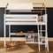 Lit mezzanine cabane KASVA hêtre laqué blanc-chêne huilé - textile de toit