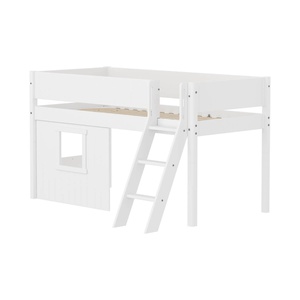 Lit mi-haut 90x200cm WHITE Grooves Sl. ladder & Tree hut Wht window