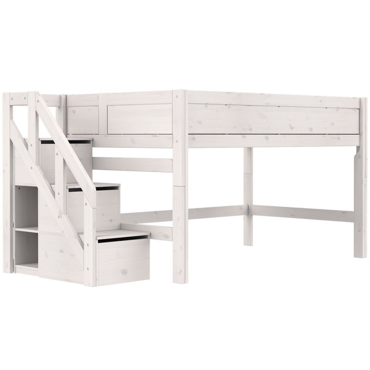 Lit mi-hauteur 120x200x128cm escalier PREMIUM Lifetime whitewash