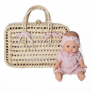 Maleta mimbre muñeca BOBBLE rosa