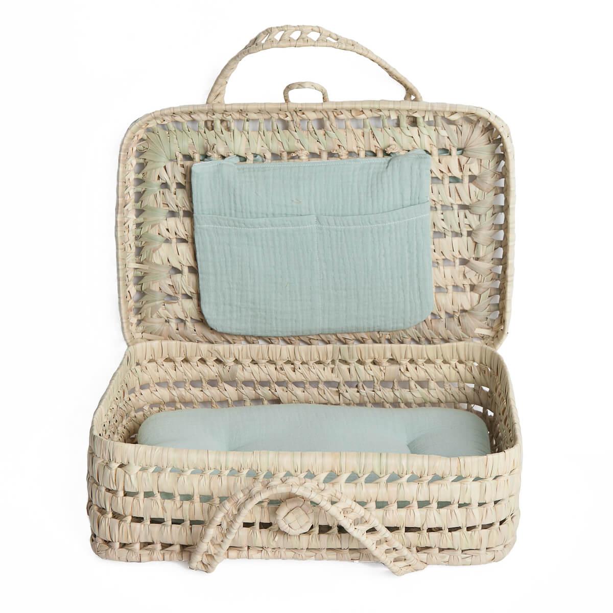 Maleta mimbre muñeca BOBBLE verde