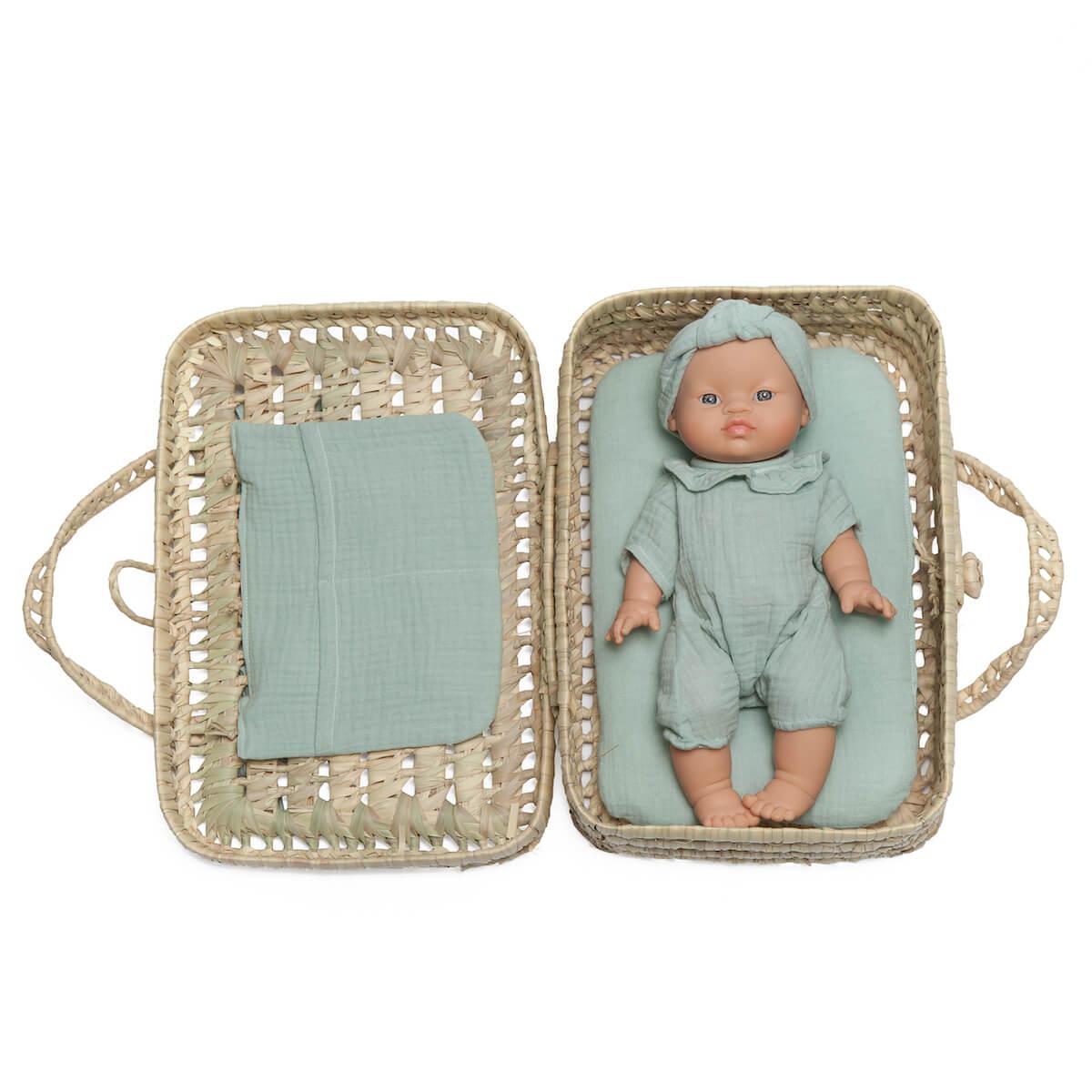 Maleta mimbre muñeca BOBBLE verde