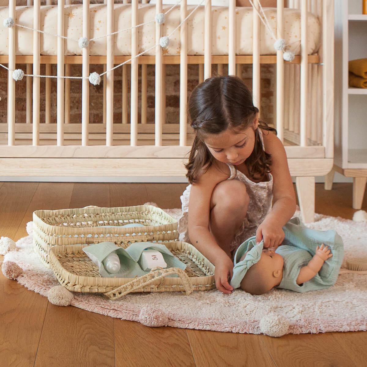 Maleta mimbre muñeca BOBBLE verde