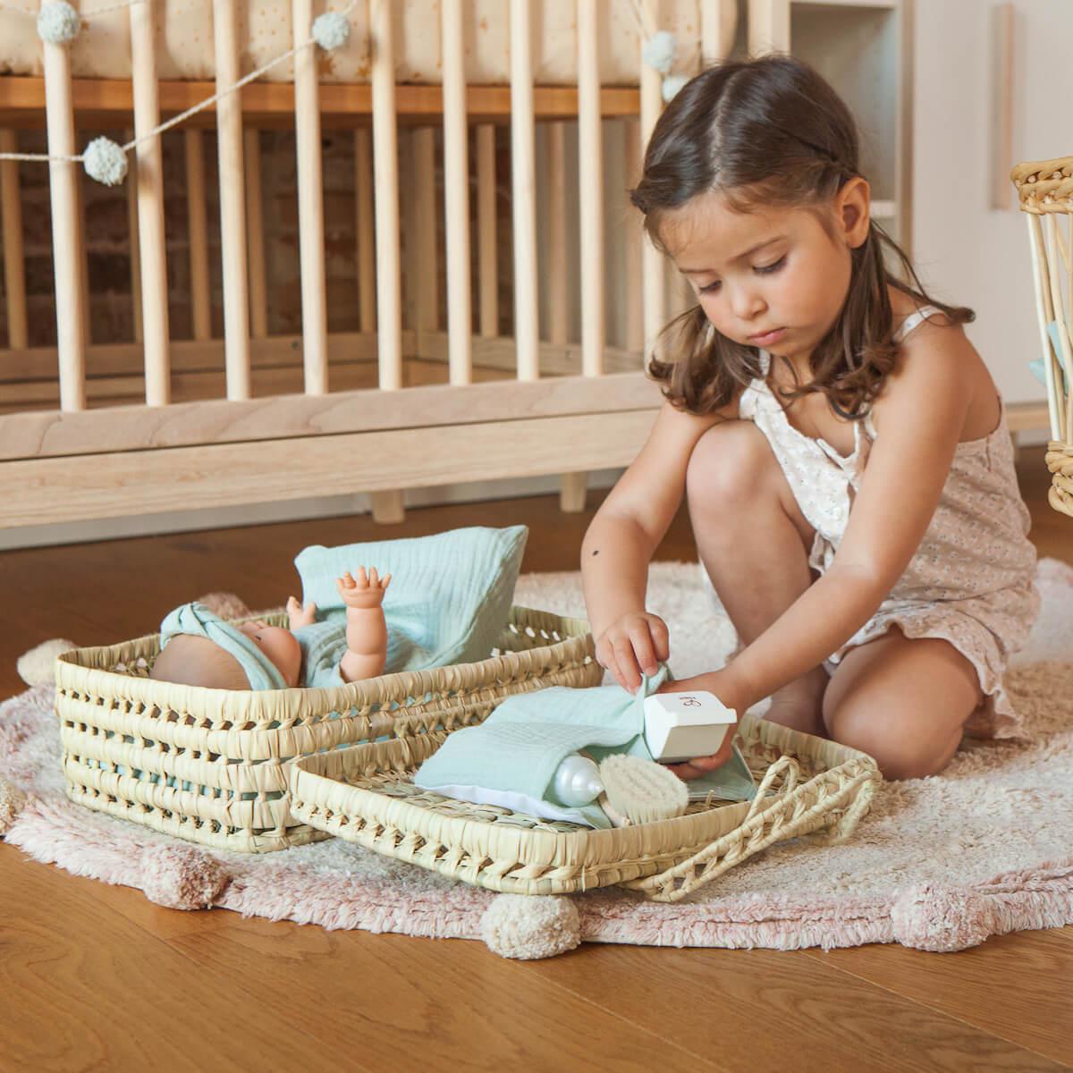 Maleta mimbre muñeca BOBBLE verde