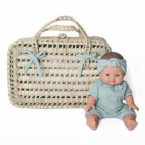 Maleta mimbre muñeca BOBBLE verde
