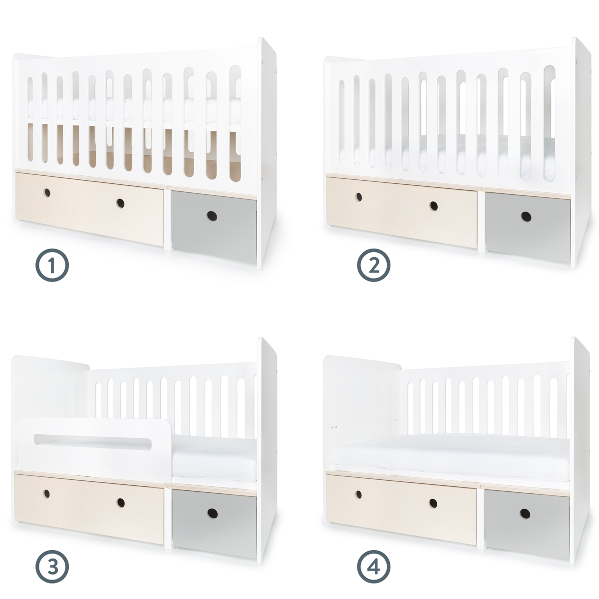 Modular Baby bed 70x140cm COLORFLEX white wash-pearl grey
