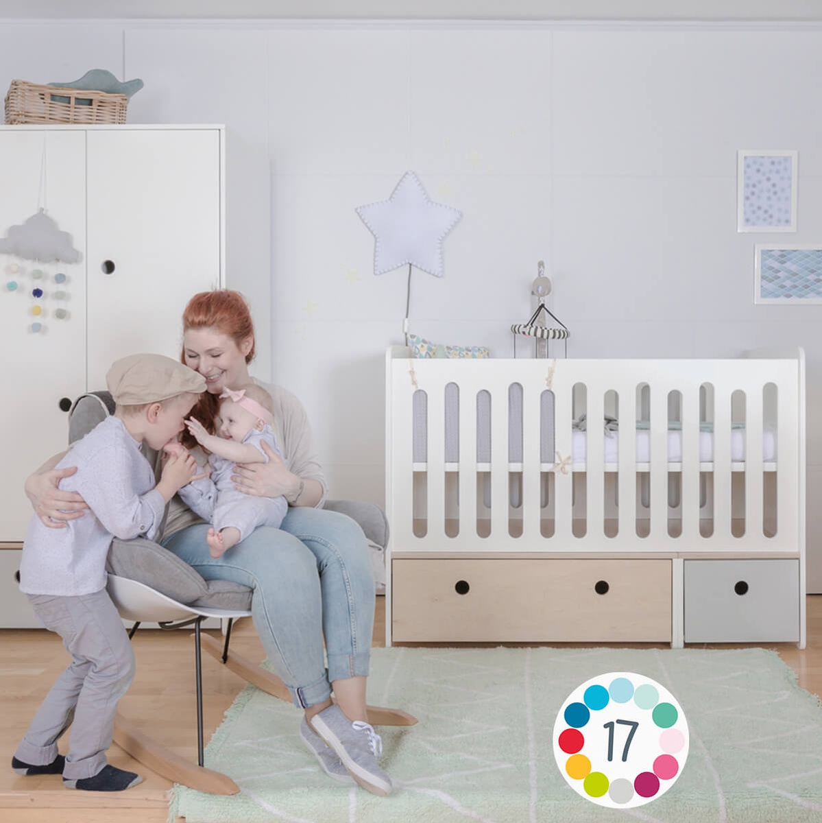 Modular Baby bed 70x140cm COLORFLEX white wash-pearl grey