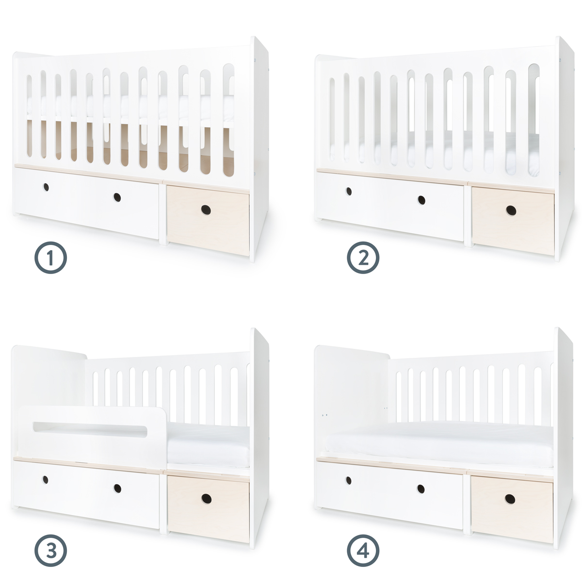 Modular Baby bed 70x140cm COLORFLEX white-white wash