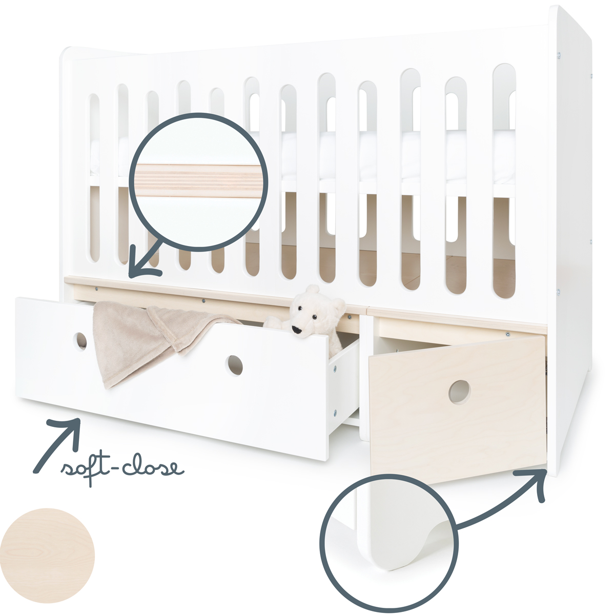 Modular Baby bed 70x140cm COLORFLEX white-white wash