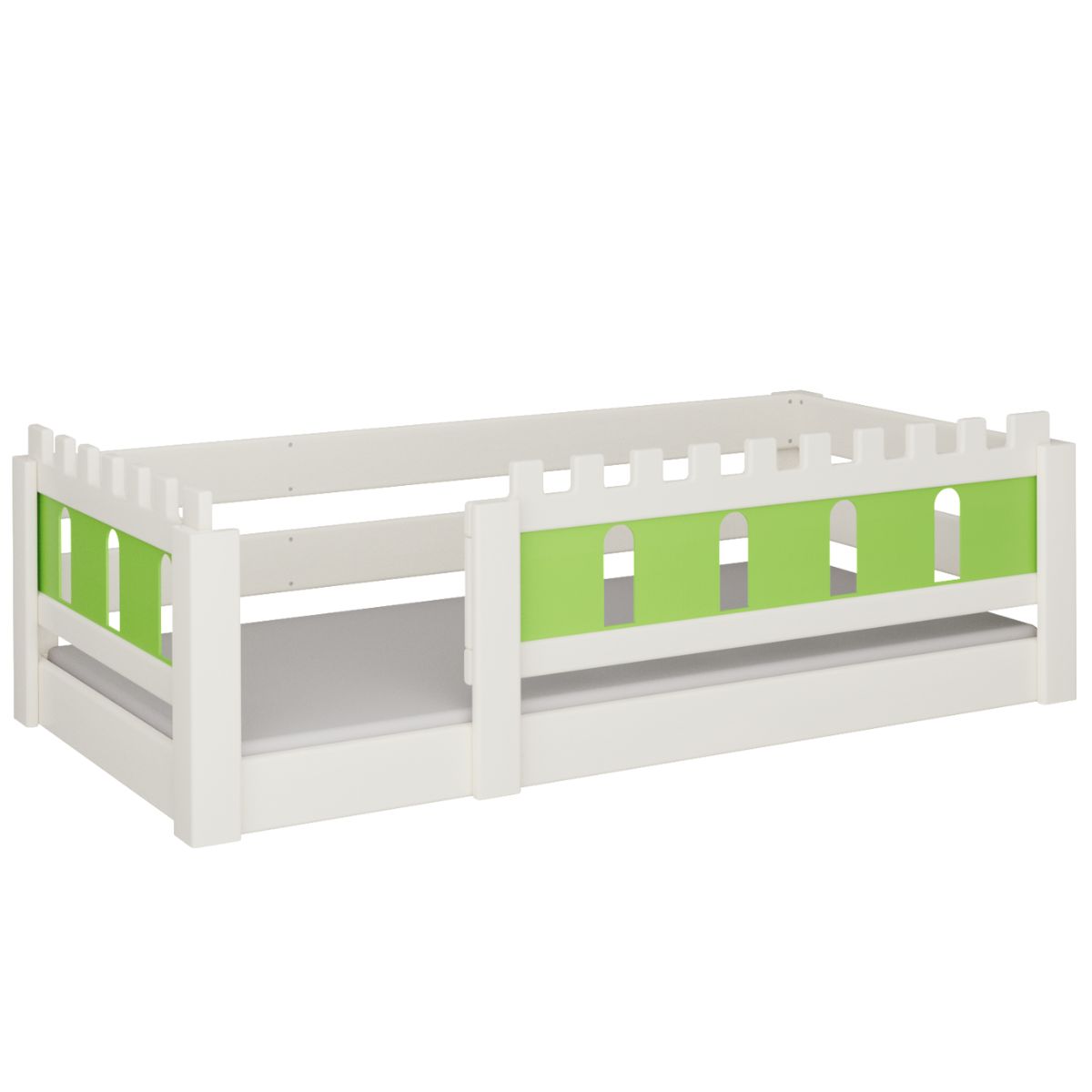 Niedriges Bett Burg DELUXE de Breuyn geweißt-grün