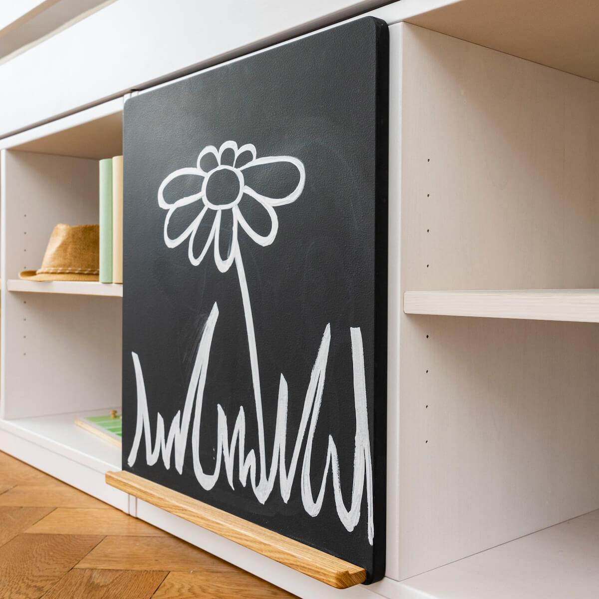 Pack cama media alta-estantería pizarra KASVA haya lacado blanco