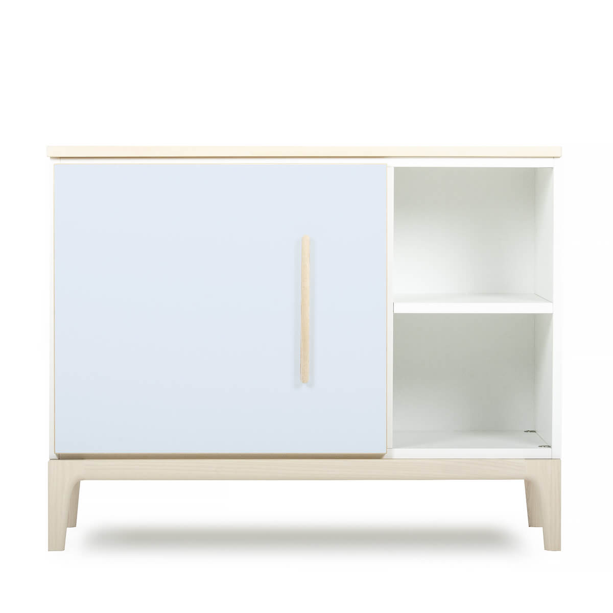Petit meuble 1 porte 2 niches NADO Curve finition frêne sky blue